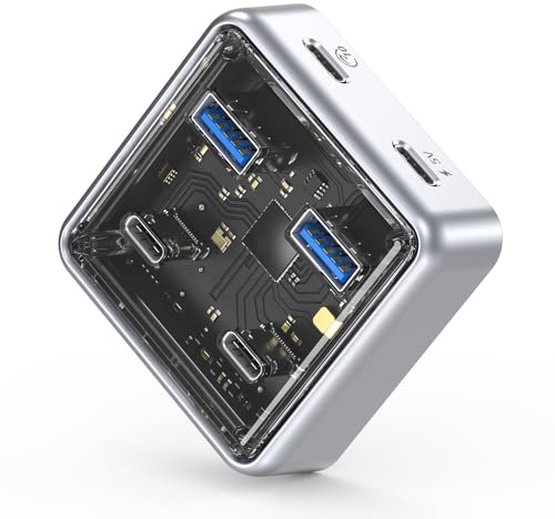 ORICO USB Hub 3.2, 4 Port USB 3.2 Gen2 Verteiler mit 2 Typ A/C Anschlüsse, 10Gbps Zinklegierung Multiport Adapter kompatibel mit MacBook, iMac, Surface Pro, XPS, und Festplatte