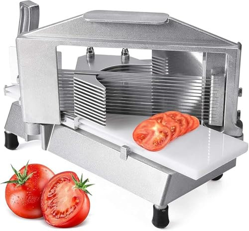 Affettatrice manuale per pomodori, con lame sostituibili in acciaio inox e tagliere integrato, utensile multiuso per affettare frutta