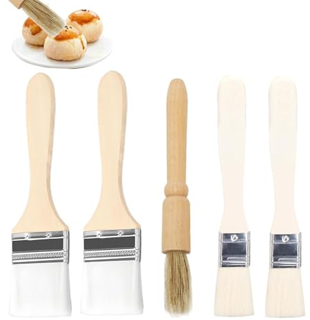 lrgnixs Lot de 5 pinceaux à pâtisserie en bois pour la cuisson, les grillades, les pâtisseries, les huiles, les glaçages, le lait et le jaune d'œuf, brosse à huile pour la cuisine, la pâtisserie, le
