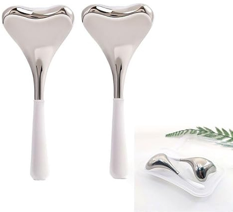 2-in-1 Gua Sha Cryo Sticks, Gesichtshautpflege-Tools für Mädchen Frauen Gesicht und Augen Massage, Unzerbrechliche Edelstahl Ästhetiker Supplies, Cooling Spa Ice Globes Roller mit Etui