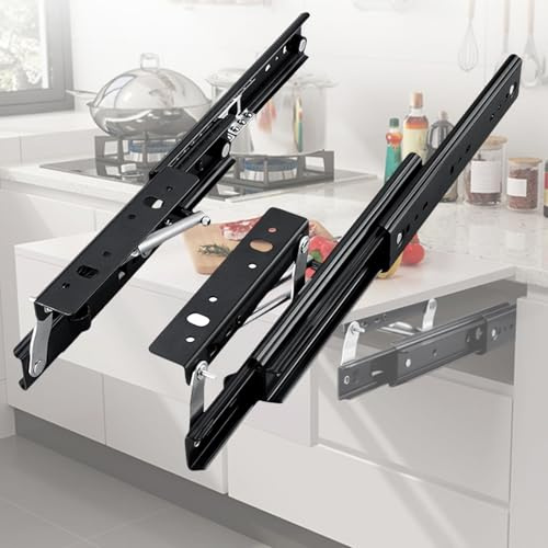 Cammeciso Rail Coulissant de Rallonge de Table,Glissières pour Tiroirs à Fermeture Amortie Dissimulés,Extension complète Coulisse Tiroir,Fermeture amortie dissimulée,pour Table à Manger(1 Paire)