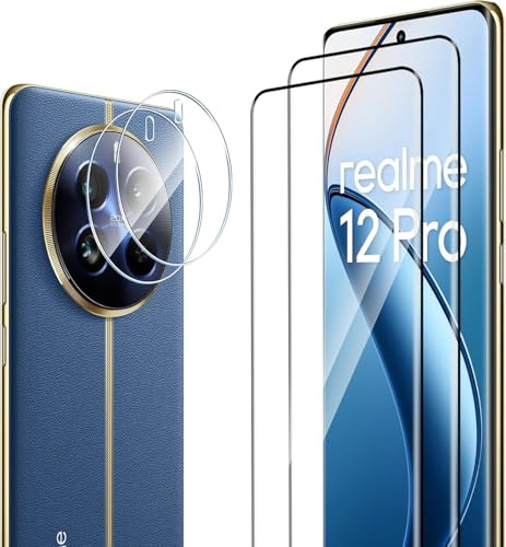 ELYCO Pellicola Protettiva Compatibile con Realme 12 Pro/12 Pro Plus/Pro+ 5G, 2 Pezzi Vetro Temperato + 2 Pezzi Pellicola Fotocamera, 9H Durezza Anti-Graffo/Anti-Olio Niente Bolle Pellicola