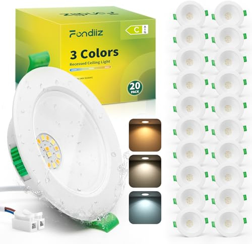 Fondiiz 20 Pack Downlight LED Techo Empotrable 4W 570LM, Corte 68mm-80mm | Foco Empotrable LED Techo 230V Blanco Cálido 3000K Blanco Neutro 4500K Blanca Frío 6000K, IP44 Ojos de Buey para Baño