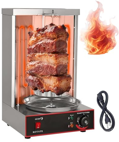 Vertical Rotisserie Shawarma Machine,2 Burners Smokeless Kebab Grill,Automatic Gyro Rotisserie Oven,Stainless Steel Broiler,Adjustable Temperature,for Tacos,Chicken, Beef(Electric-3000W)