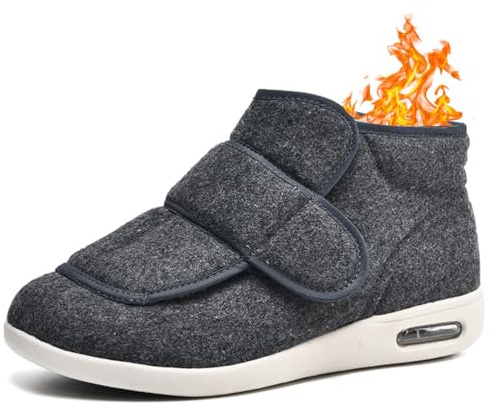 AEHO Scarpe per Diabetici Uomo Pantofole Anziani Invernali Caldo Peluche Leggere con Strappo Piedi Gonfi Donna Larghe Larghi Comodi Ginnastica a Ortopediche,Grigio,40 EU