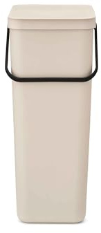 Brabantia Sort & Go 40L Cubo de basura(Soft Beige), cubo basura reciclaje con asa y tapa con posición abierta, papelera cocina para reciclaje con diseño espacioso, fácil de limpiar