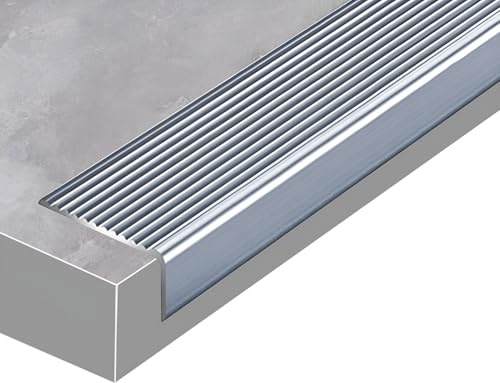 Nez de marche en forme de L 90 cm, profilé d'angle de bord de marche rainuré gris, Profilé de protection antidérapant pour marches intérieures et extérieures(3x2x90cm)