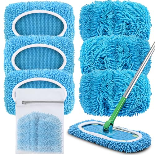 QGGTQG Toallitas de suelo reutilizables para Swiffer Sweeper, 6 unidades de paños de microfibra para Swiffer húmedos, lavables, limpieza rápida de superficies con bolsa de lavandería (azul cielo)