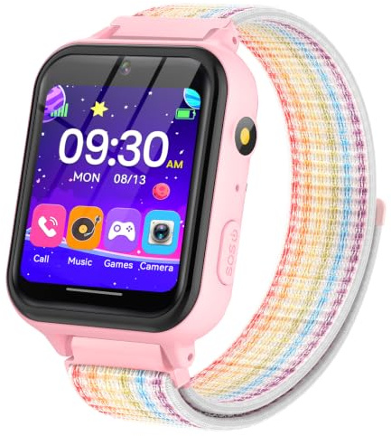 PTHTECHUS Smartwatch per Bambini, Telefono Smartwatch con Lettore Musicale Giochi SOS per Ragazzi e Ragazze Contapassi Fotocamera Orologio per Bambino 4-12 Anni Regalo, PINK
