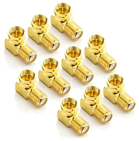 deleyCON Sat-Winkel-Adapter Set 90° für Koaxialkabel, 10 Stück | F-Winkelstecker, Winkeladapter, F-Adapter, F-Buchse, 7mm Sat-Kabel Kupplung, vergoldet