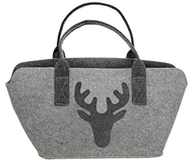 GILDE 1 x Tasche Hirsch Filz grau Ornament Länge 40 cm, Einkaufstasche (Links (Stückpreis))