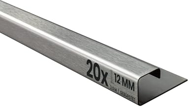 20x Quadrat Edelstahlschiene Fliesenschiene 2,5m 12mm gebürstet silber | Für klare Sichtkanten und gerade Abschlüsse im Fliesenbild, für 12mm Fliesenhöhe, 2,5m, Edelstahl, gebürstet, silber