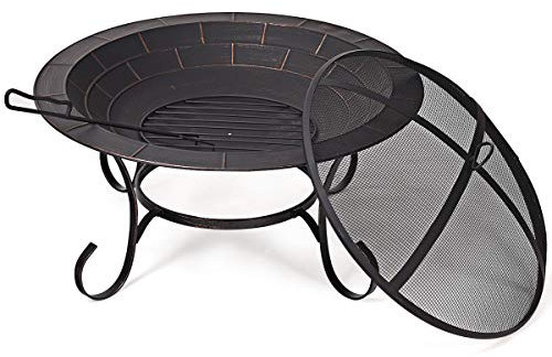 COSTWAY Braciere in Ferro Ciotola Pozzo del Fuoco all’aperto con Poker Ø76cm per Giardino Campeggio