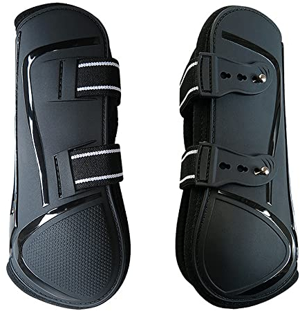 Tenlacum Equestrian Sports Gamaschen für Pferde, Pony, Springstiefel, Vorderbein, Schutzausrüstung, stoßdämpfendes Material und atmungsaktiv, Größe L (vorne schwarz)