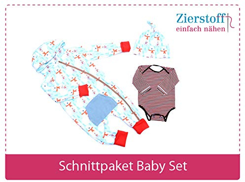 3 Papierschnittmuster zum Nähen von Babykleidung - Das Baby Set beinhaltet einen Overall, Body und eine Mütze für Babys und Kleinkinder von Gr. 50-74