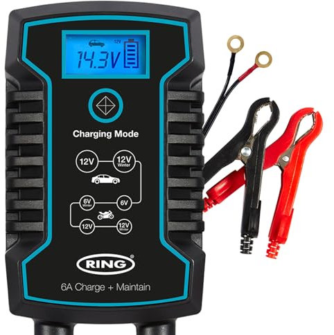 Ring RSC806, 6 Amp Battery Charger and Maintainer. 6V & 12V Smart Charger, Compatible with Stop Start Cars, Vans, Motorcycles, SUV, Leisure