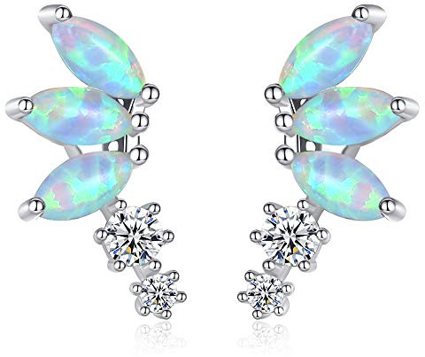 VIKI LYNN Opal Ohrringe Blütenblatt Damen Ohrhänger 925 Sterling Silber und Zircons Ohrstecker Geburtstag Weihnachten Valentinstag Geschenke für Frauen