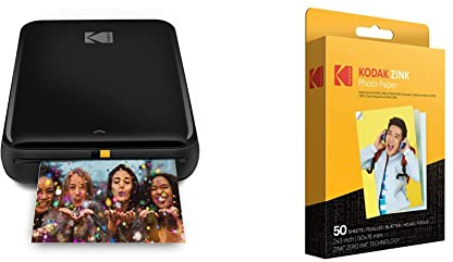 KODAK Step Drucker Drahtloser mobiler Fotodrucker mit Zink-Technologie druckt 2 × 3 Zoll große Fotos (schwarz) KODAK-App + Kodak Zink Photo Paper, 50 x 76 mm, Sofortbildfilm, 50 Stück