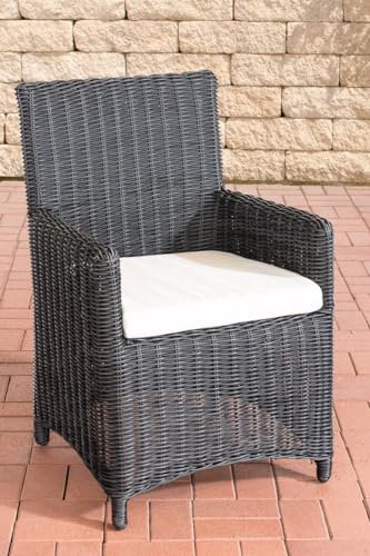 CLP Polyrattan Gartenstuhl Fontana 5mm I Robuster Rundrattan Gartenstuhl Mit Einem Untergestell Aus Aluminium, Farbe:schwarz, Polsterfarbe:Cremeweiß