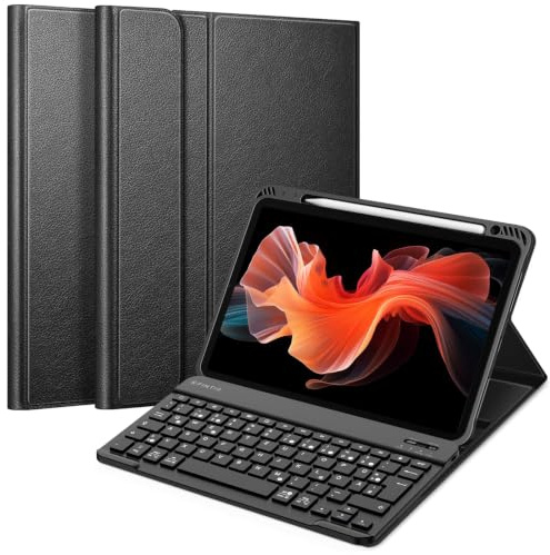 FINTIE Hülle mit Tastatur für iPad Air 11 Zoll M4/M3/M2 (2026/2025/2024), iPad Air 5./4. Gen 10,9 Zoll, TPU Rückschale Schutzhülle mit Stifthalter, magnetisch Abnehmbarer QWERTZ Keyboard, Schwarz