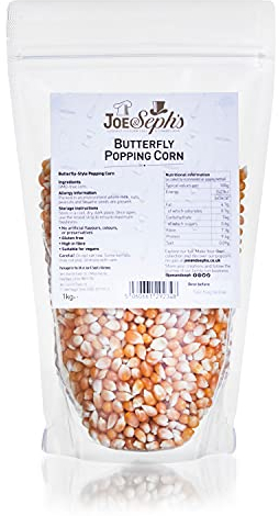 Joe & Sephs Popping Corn Kernels (1x1kg) | XX-Large Bag, Cinema Style, Popping corn for a popcorn maker, movie night snack, unflavoured kernels, healthy snacks, DIY