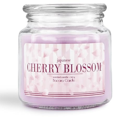 Bacana Candle - Vela Perfumada en Vaso - Vela Aromática en Frasco de Vidrio con Tapa - Vela Original para Regalo - 560 gramos - ± 100 Horas de Combustión - Cherry Blossom - Flor de Cerezo