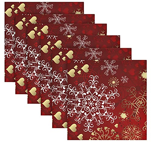 Weihnachtsservietten, quadratisch, aus hochwertigem Polyester, Schneeflocken-Design, goldfarben, 6 Stück