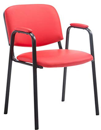 TPFLiving Besucherstuhl Keen Konferenzstuhl mit Armlehne und Kunstlederbezug I Seminarstuhl mit Robustem Metallgestell und Gepolsterter Rückenlehne/Sitzfläche, Farbe: Rot
