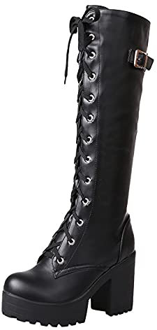 Yowablo Winterschuhe Damen Winterstiefel Stiefel Damen wasserdichte Plateau-Schnürstiefel Hochhackige Stiefel mit dickem Absatz (39,schwarz)