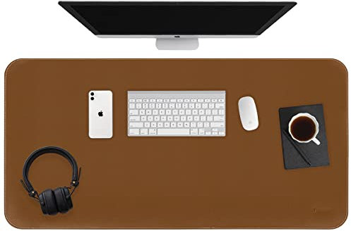 Goodsdeco Schreibtischunterlage, Schreibtischunterlage aus PU-Leder, großes Mauspad, Schreibunterlage für Büro, Zuhause, wasserdicht, rutschfest, Schreibunterlage (80 x 39,9 cm, braun)