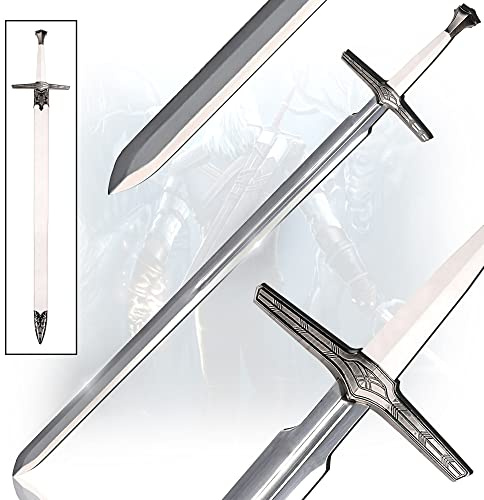 Swords and more Witcher - Silber Schwert mit Scheide, Streaming Version - Geralt von Riva Silberschwert, Hexer Schwert, 115 cm, Schwerter echt, 440 Edelstahl, Geralt Kostüm & Geschenk