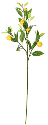 DRYEN Paquete de 2 ramas de limón artificiales, 35 pulgadas de ramas de limón con 6 frutas amarillas y hojas verdes, plantas de limón artificiales vívidas para decoración interior y exterior