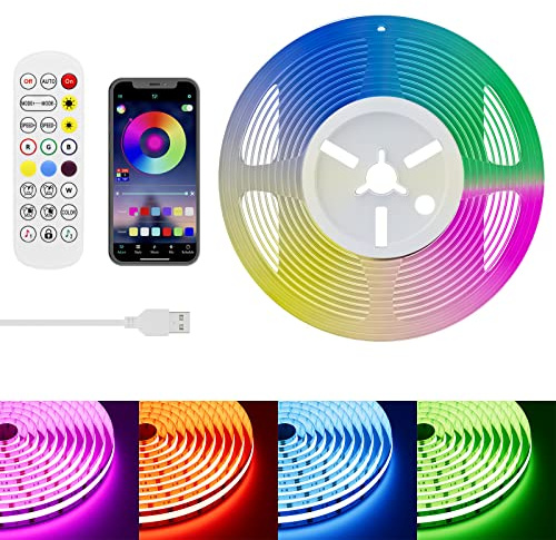 PAUTIX RGB USB COB LED Streifen 5V mit Bluetooth Smart APP Controller, Farbwechselnde Licht streifen mit 816LEDs/M Multicolor flexible Bandlichter für TV,Schlafzimmer,Party DIY Dekoration