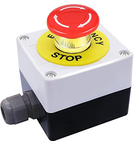 dstfuy Interruttore a pressione, 1NC, 1NO, impermeabile, IP65, colore rosso, con interruttore AC 660 V 10 A, interruttore di emergenza (bianco)
