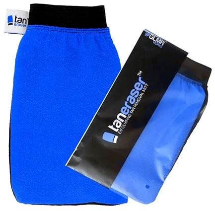 Guanto esfoliante per rimuovere l'abbronzatura finta, consigliato dal salone, rimuove facilmente qualsiasi spray o autoabbronzante (blu/nero)