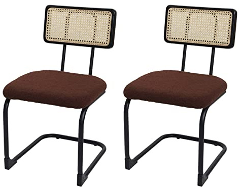 Mendler 2er-Set Freischwinger-Stuhl HWC-K88 Holz - Stoff/Textil braun | Stuhl, Lehnstuhl, Rattan, Metall, Bouclé