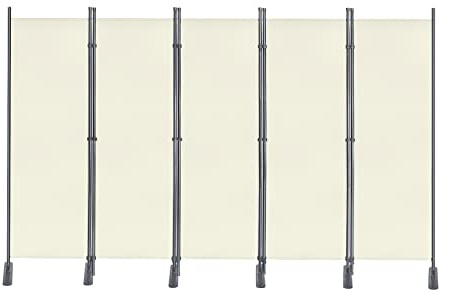 UISEBRT Paravent 280 x 180 cm Raumteiler Freistehend Trennwand 5 Teilig Stellwand mit Standfuß Sichtschutz für Büros Balkon Garten, Beige