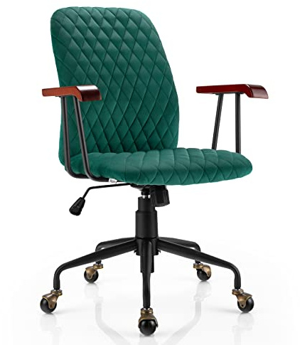 LIFEZEAL Bürostuhl, Ergonomischer & Höhenverstellbarer Schreibtischstuhl, Computerstuhl mit Rückenlehne & Armlehnen, Chefsessel Samt, Drehstuhl bis 150 kg belastbar, Retro (Grün)