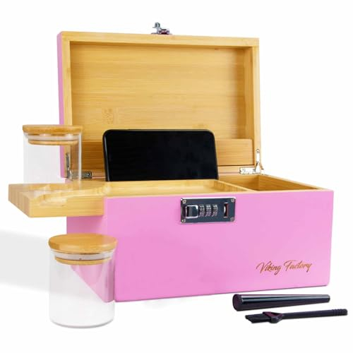 Viking Factory Premium Bamboo Storage Box with Removable Dividers, Decorative Wooden Organizer for Jewelry, Tea, Spices, or Valuables - Includes Accessory Trays