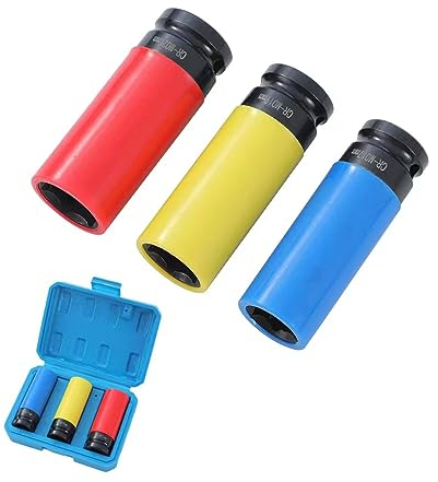 TOPWAY 1/2 Alu-Felgen Kraft-Stecknuss-Satz 3-teilig 17mm 19mm 21mm Steckschlüsselsatz Radmuttern, Schlagschrauber Nüsse, Chrom-Vanadium-Stahl, Auto Reparatur Werkzeug Garage
