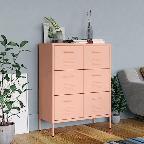 Hommdiy Schubladenschrank Metallschrank Lagerschrank Stahlschrank Aktenschränke Metallschrank Werkstatt Rosa 80x35x101.5 cm Stahl