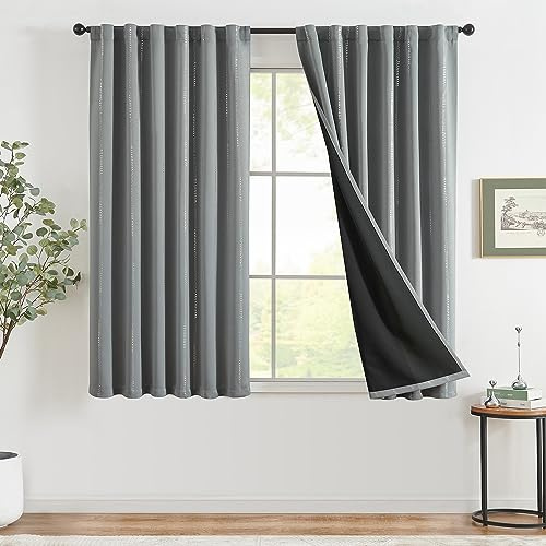 TOPICK Boho Verdunkelungsvorhänge Bedruckte Vorhänge 2er Set H160xB130 Grau