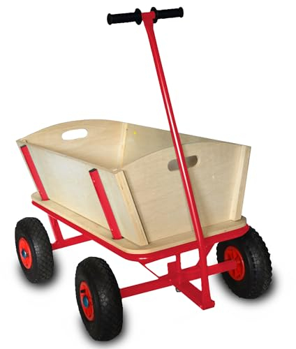 Rijoka Chariot Bolderchar en bois - Pneu pneumatique - Charge maximale de 100 kg - Capacité 100L - 92x60x100cm