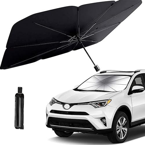 HOME GOODS Parasol Coche Delantero Plegable, Protección Solar, Negro, 135x75CM, Compatible con Coche, Monovolumen y SUV