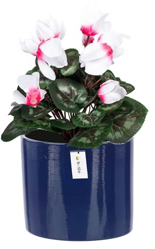botle Blumentopf aus Keramik Blumenübertopf Gehäuse Farbe Dunkelblau Rund Ø 16,5cm H 16cm Glanz Oberfläche Modern Glamour