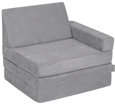 KiddyMoon Poltroncina Per Bambini Fatto Di Schiuma, Pieghevole Poltrona Trasformabile In Materasso, Divano Poltroncina Leggero, Divani Per Camerette Stanza Da Gioco, Grigio Scuro