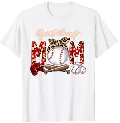 Baseball Helmet Baseball Bat Glove Mom Baseball Mom T-Shirt