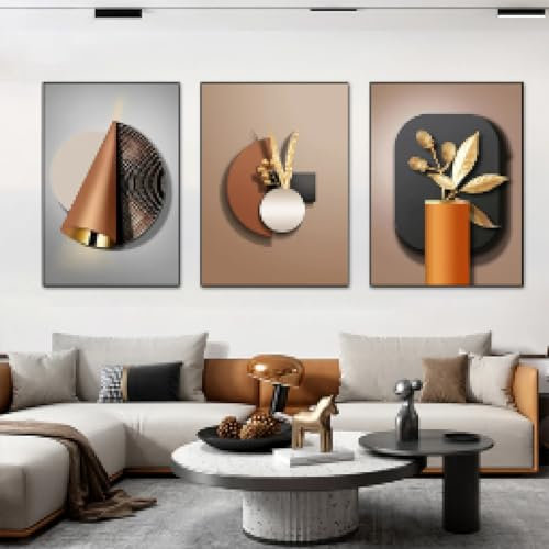 DHHXY Schwarzes Blattgold-Leinwandplakat Leinwandbild XXL, Abstrakte Geometrie Visuelle Wandkunst Malerei Drucke Bilder Morden Dekor 30x42cmX3Ohne Rahmen