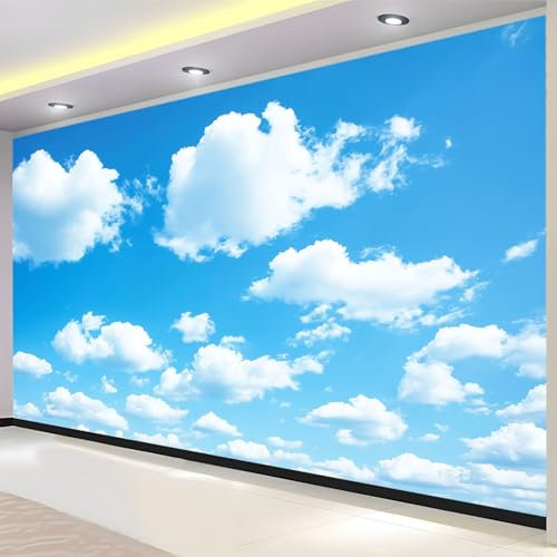 Blau Fototapete 400 x 280 cm Blauer Himmel und weiße Wolken Vliestapete Moderne Art Design Wandtapete Küche Flur Wohnzimmer Büro Badezimmer Kinderzimmer Wanddeko