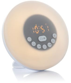 InnovaGoods® Alarme simulateur de Lever de Soleil, Horloge numérique 12 Sons préréglés, Horloge lumière Naturelle, numérique Radio, Commande Tactile, 3 Modes d'éclairage, 6 Couleurs